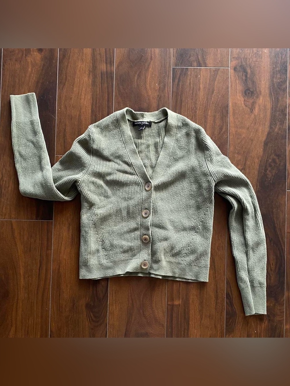 Banana Republic Olive Green Button-Up V-Neck Cardigan